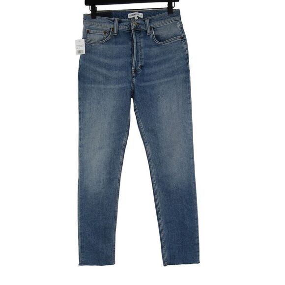 Re/done Women's Raw Hem High Waist Ankle Jeans, Size 27 - Blue